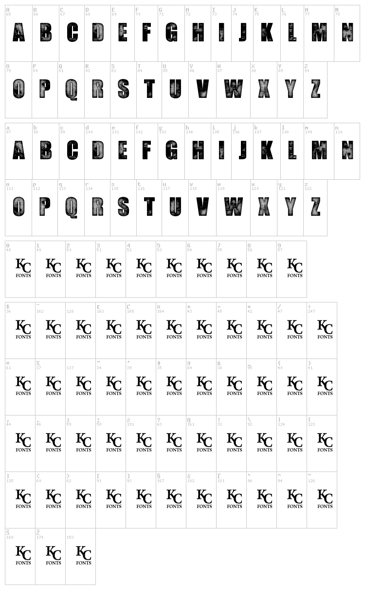 Seedy Motel font map